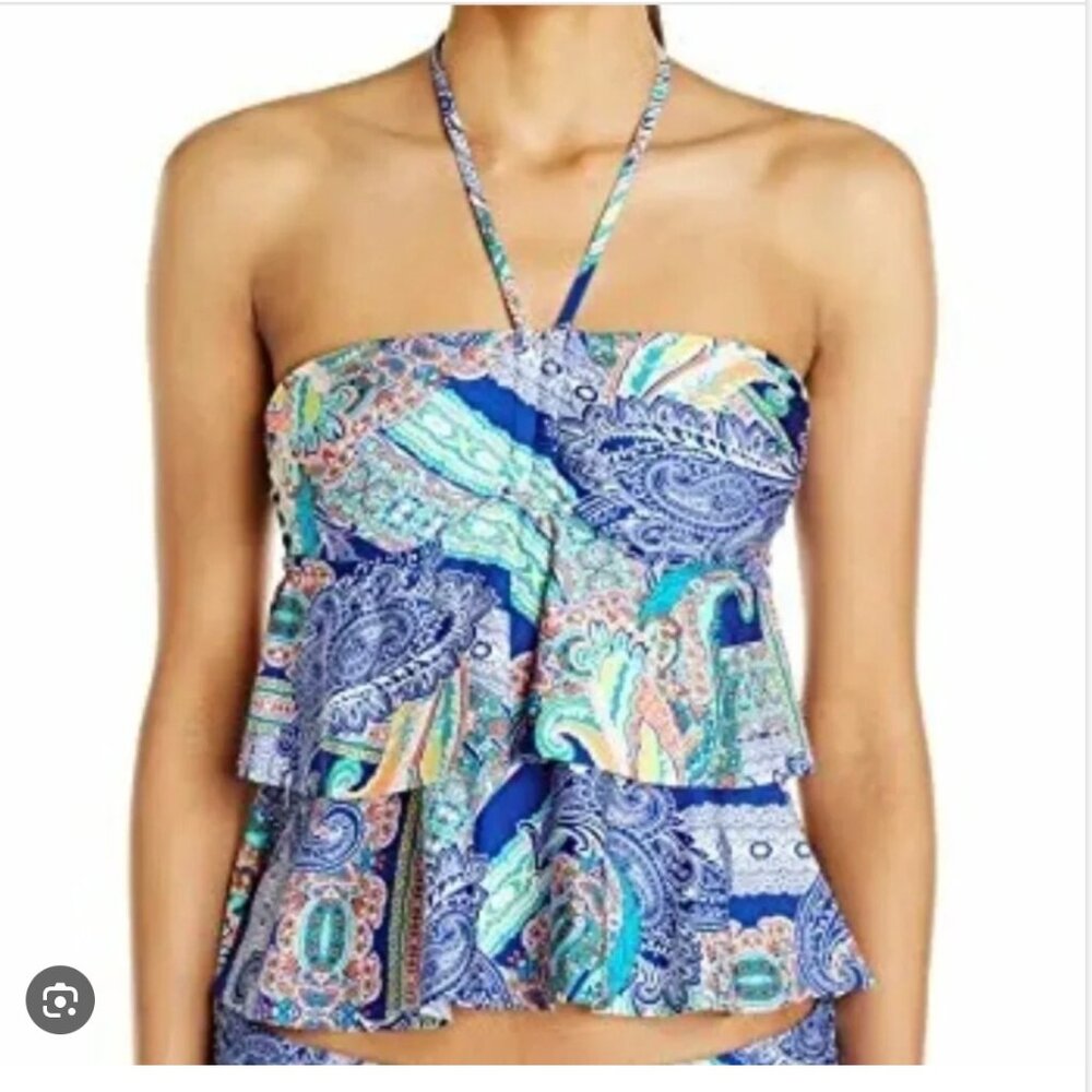 Keneth Cole Bright Paisley TWO PIECE Tankini SmockedChest - M